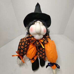 Vintage Granny Witch Halloween Self Sitter Beanie Plush Stuffed Soft Doll Toy
